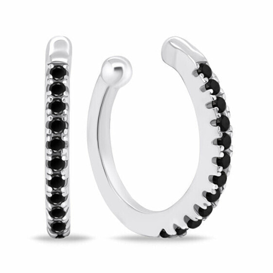 Trendy silver earrings with black zircons EA694WBC