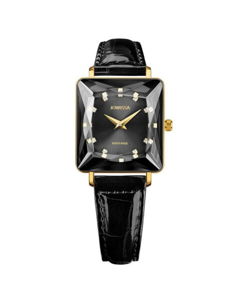 Facet Princess Swiss Gold Plated Ladies 26x27mm Watch - Black Dial