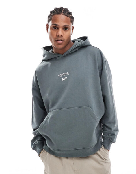 Pull&Bear oversized STWD records back printed hoodie in washed green