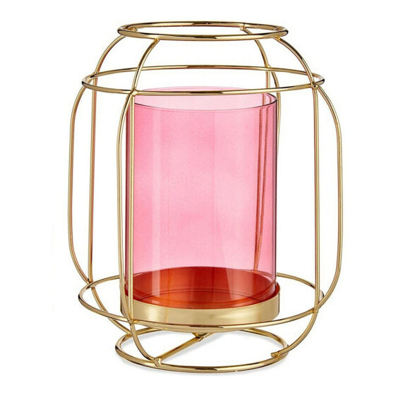 Подсвечник Розовый Позолоченный Фонарь Металл Cтекло Gift Decor Candleholder Pink Golden Lantern Metal Glass (19 x 20 x 19 cm)