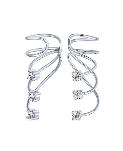 Minimalist Triple Spiral CZ Wire Cartilage Ear Cuff Wrap Cubic Zirconia Climber Crawler Helix Earring Sterling Silver