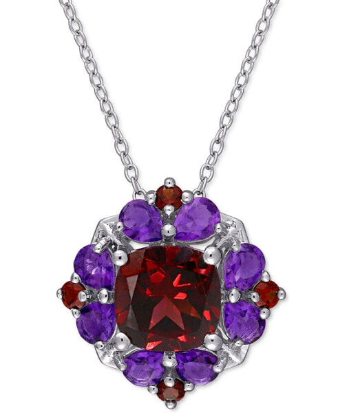 Rhodolite Garnet (3-1/4 ct. t.w.) & Amethyst (1-1/8 ct. t.w.) Cluster 18" Pendant Necklace in Sterling Silver