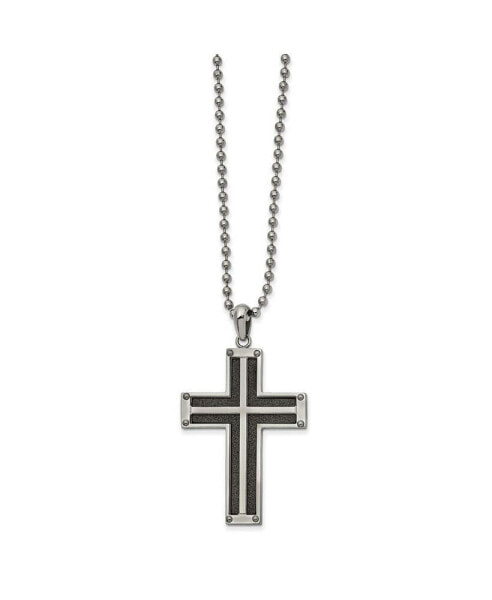 Black IP-plated Laser Cut Cross Pendant Ball Chain Necklace