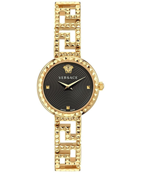 Women's Swiss Greca Goddess Gold Ion Plated Stainless Steel Cut-Out Bracelet Watch 28mm