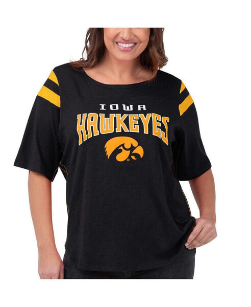 Women's Black Iowa Hawkeyes Plus Size Linebacker Half-Sleeve T-shirt