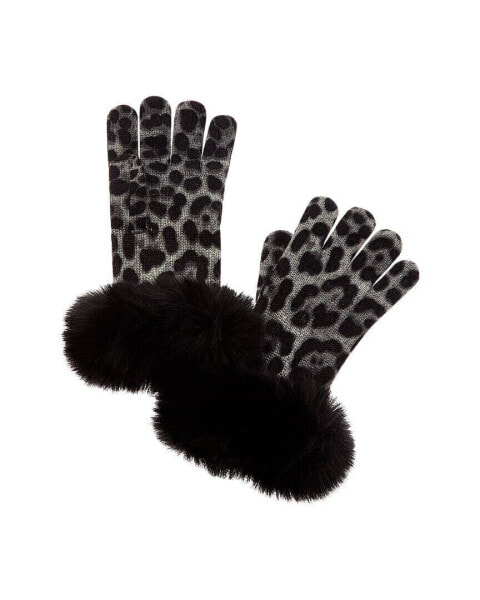 Sofiacashmere Leopard Print Cashmere Gloves Women's Grey