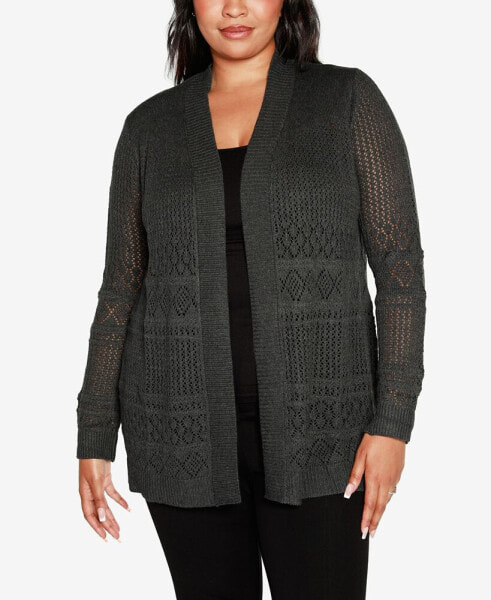 Plus Size Pointelle Open Cardigan Sweater