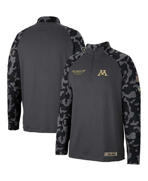 Men's Charcoal Minnesota Golden Gophers OHT Military-Inspired Appreciation Long Range Raglan Quarter-Zip Jacket