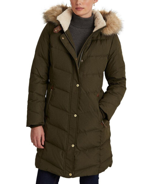 Women's Petite Faux-Fur-Trim Hooded Puffer Coat