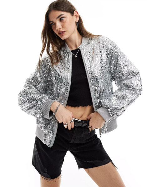 ASOS DESIGN oversized sequin bomber jacket in multi