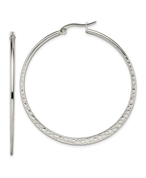 Stainless Steel Polished and Textured Hoop Earrings