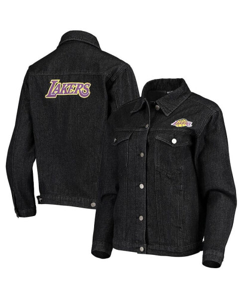 Women's Black Los Angeles Lakers Patch Denim Button-Up Jacket