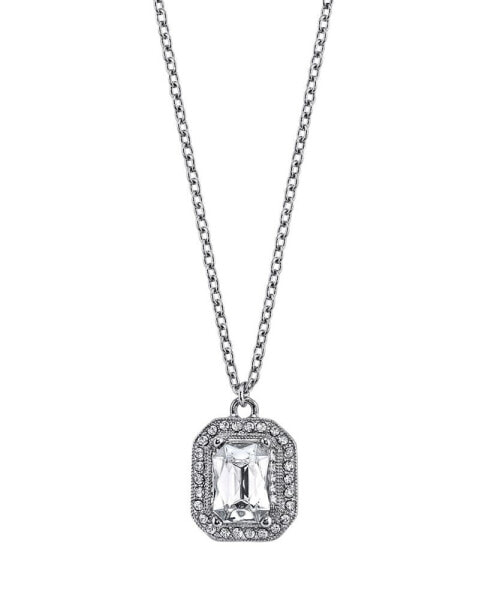 2028 silver-Tone Crystal Octagon Pendant Necklace 16" Adjustable