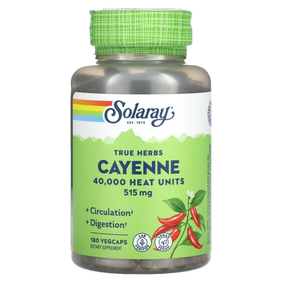 Solaray, True Herbs, кайенский перец, 515 мг, 180 вегетарианских капсул