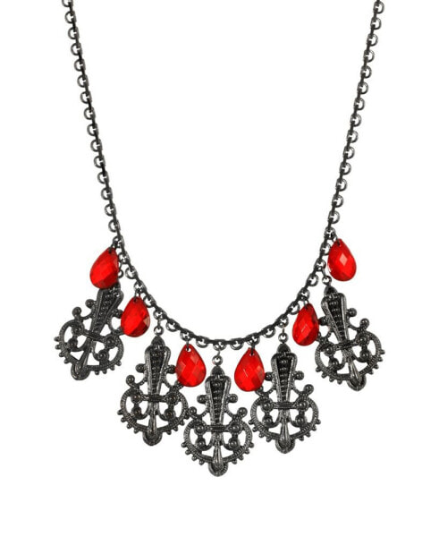 2028 women's Black Tone Multi Filigree and Red Briolette Drop Necklace