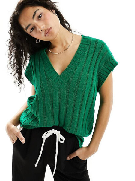 ASOS DESIGN oversized knitted tank top in wide rib in green