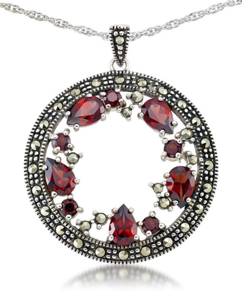 Garnet (2-3/8 ct. t.w.) & Marcasite Pendant on 18" Chain in Sterling Silver