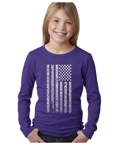 Big Girl's Word Art Long Sleeve T-Shirt - National Anthem Flag