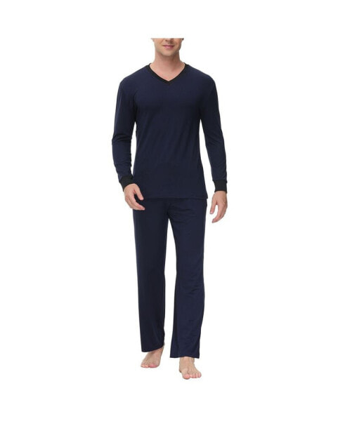 Men's Heat retaining Two Piece V-Neck & Lounge Pants Pajama Set