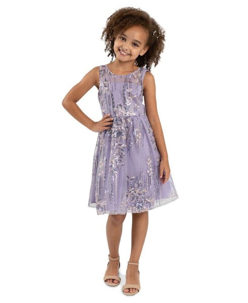 Toddler & Little Girls Illusion Sequin Mesh Party Dress