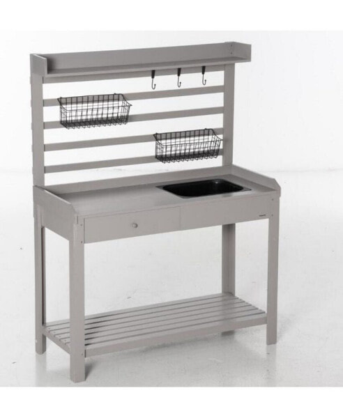 Potting Bench Table, Garden Workstation w/Sieve Screen, Sink & Baskets
