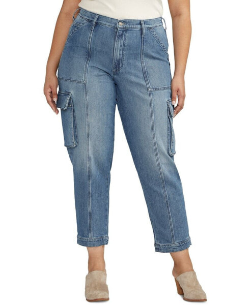 Plus Size Denim High-Rise Cargo Jeans