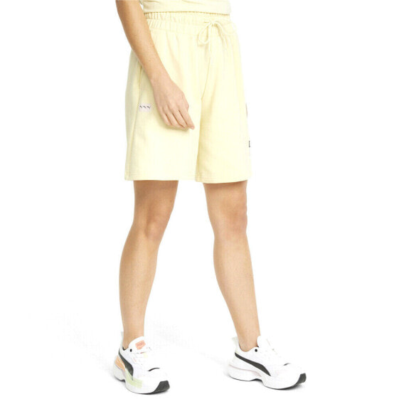 Puma Brand Love High Waist Longline Shorts Womens Off White Casual Athletic Bott