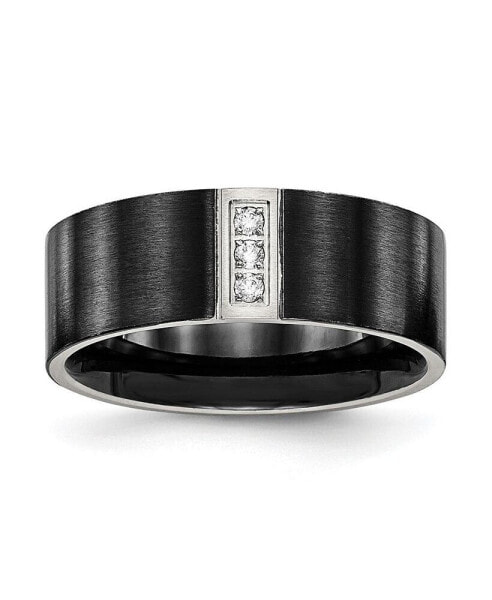 Stainless Steel Black IP-plated with CZ 8mm Flat Band Ring