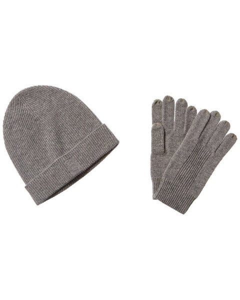 Qi 2Pc Ribbed Cashmere Hat & Glove Set Men's