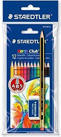 Цветные карандаши STAEDTLER Noris Club 12 цветов + гумка, олово.