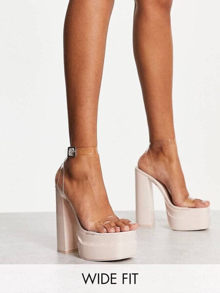 Public Desire Wide Fit Calla platform heeled sandals in beige patent