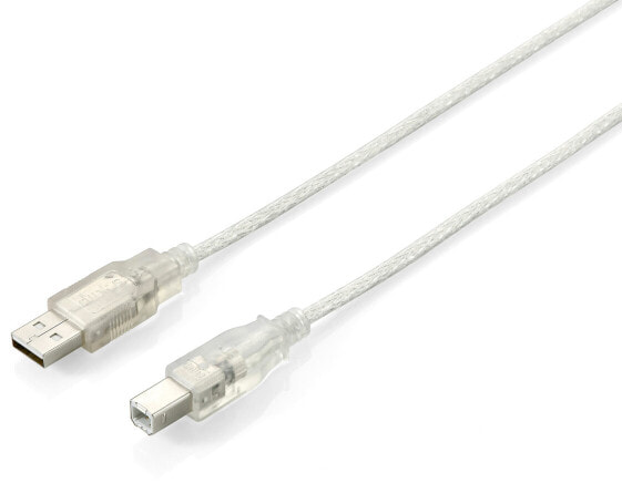 Equip USB 2.0 Type A to Type B Cable - 1.8m - Transparent silver - 1.8 m - USB A - USB B - USB 2.0 - Male/Male - Silver - Transparent