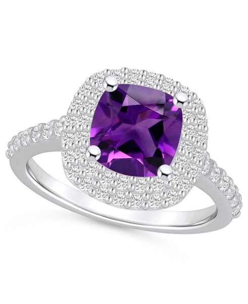 Amethyst and Diamond Accent Halo Ring in 14K White Gold