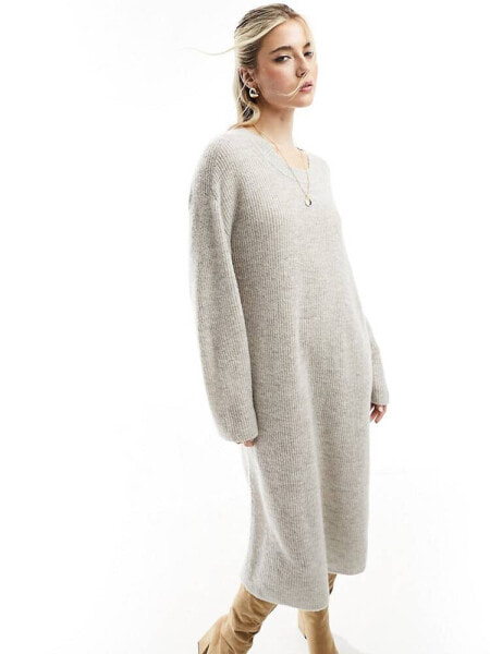 & Other Stories alpaca and wool blend long sleeve knitted midi dress in beige