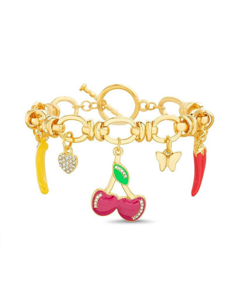 Multi Butterfly, Banana, Heart, Cherry, Pepper and Carrot Charm Bracelet