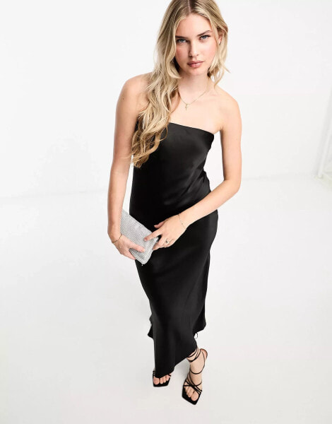 New Look satin bandeau midi dress in black