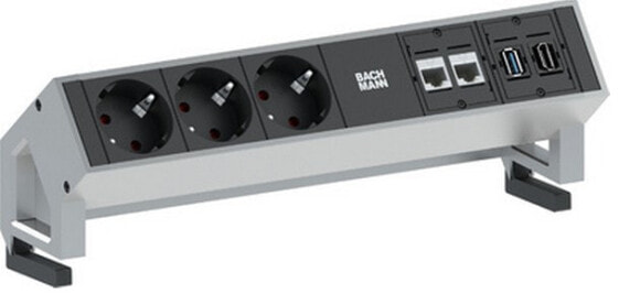 Bachmann 3x Schuko 2x CAT6 1x HDMI - 1x USB3.0 - 1.5 m - 3 AC outlet(s) - Type F - Aluminum - Plastic - Black,Stainless steel - Aluminum - Plastic