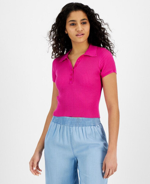 Petite Short-Sleeve Ribbed Polo Shirt