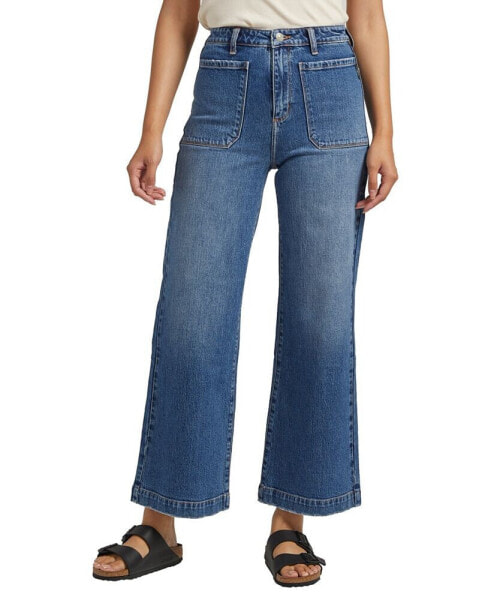 Women's Vintage-Inspired Patch Pocket Wide Leg High Rise Jeans