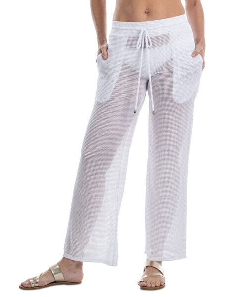 Широкие брюки Dotti с узором Mesh Drawstring-Waist для пляжа - Женскоеичество