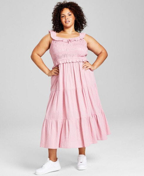 Trendy Plus Size Ruffled Smocked-Top Dress, Created for Macy's