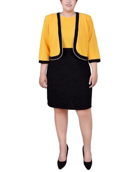 Plus Size 3/4 Sleeve Textured Knit 2 Piece Dress Set