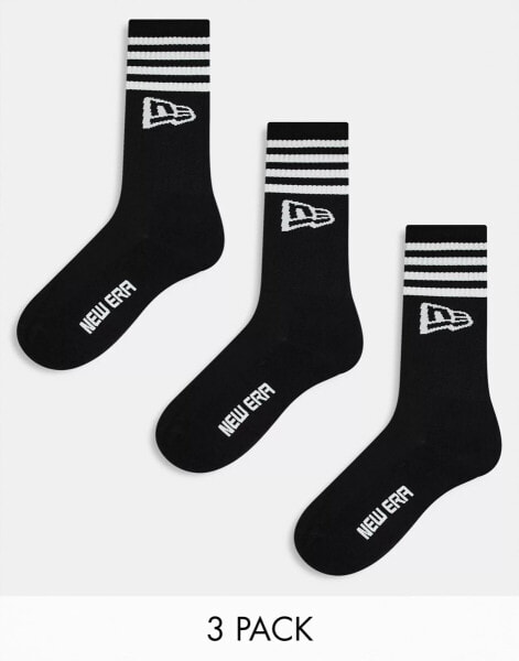 New Era 3 pack stripe socks in black