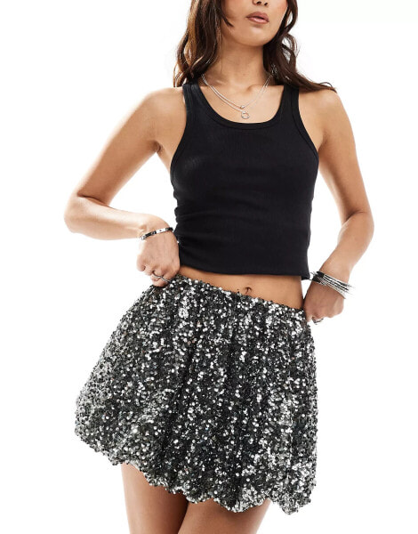 ASOS DESIGN sequin bubble mini skirt in grey