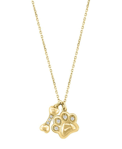 EFFY® Diamond Dog Paw & Bone 16" Pendant Necklace (1/20 ct. t.w.) in 14k Gold
