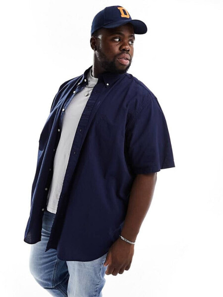 Polo Ralph Lauren Big & Tall icon logo short sleeve seersucker shirt classic oversized fit in navy