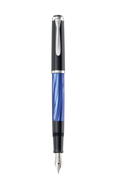Pelikan M205 - Black - Blue - Marble colour - Silver - Built-in filling system - Resin - Italic nib - Stainless steel - Medium