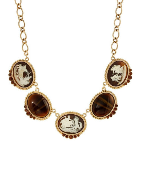 Oval Tiger Eye Cameo Adjustable Necklace, 16" + 3"