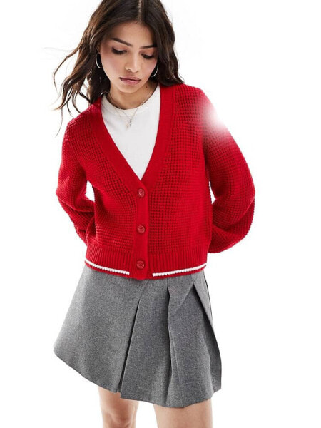 ASOS DESIGN knitted cardigan in red