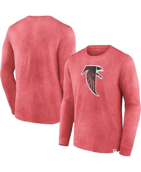 Men's Heather Red Distressed Atlanta Falcons Washed Primary Long Sleeve T-shirt